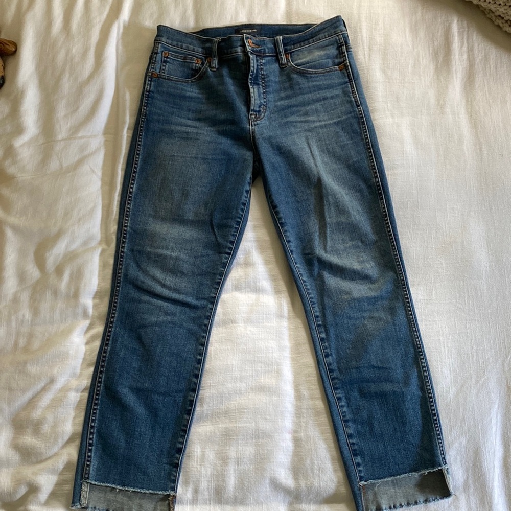 J Crew Vintage Straight Medium Wash Step Hem Jeans size 29